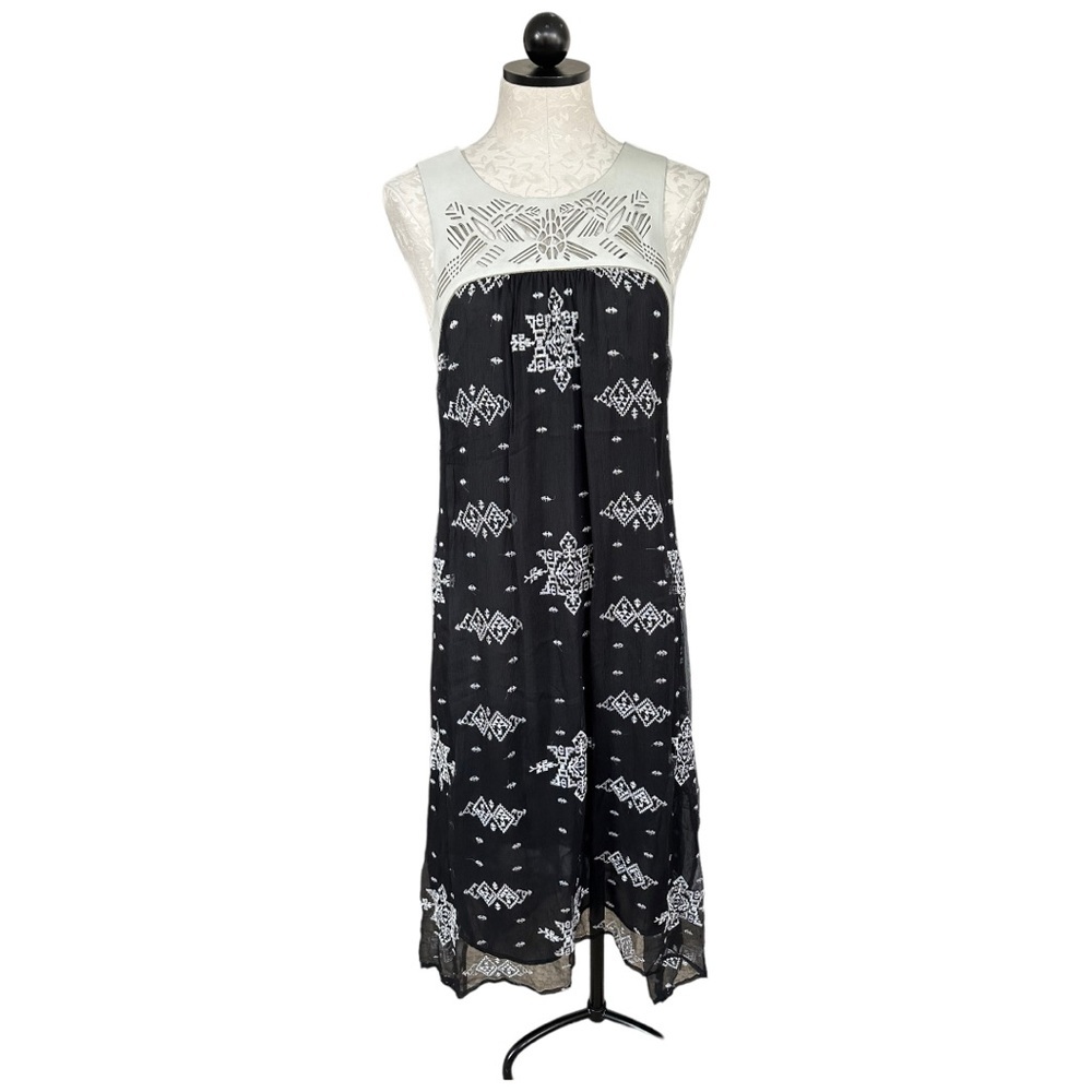Twelfth Street Cynthia Vincent Leather Yoke Silk Sheer Dress  Dress Size XS
